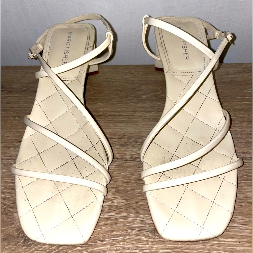 Cream Square Toe Strappy Heel